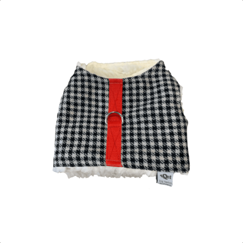 Black check woolen and teddy fabric harness